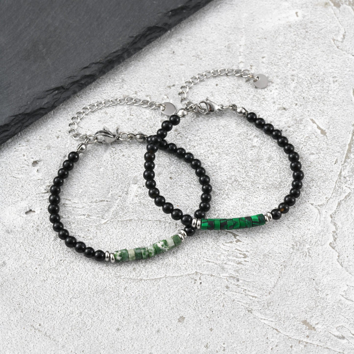 Kemstone Stone Beaded Bracelet Green Bead Adjustable Chain for Men Women BR-2925