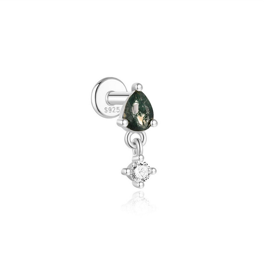 Kemstone S925 Sterling Silver Moss Agate Cartilage Stud Earrings for Women