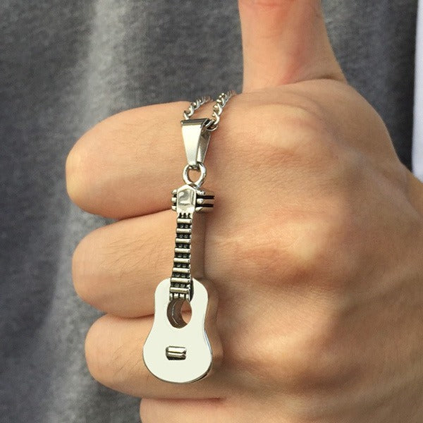 Kemston Guitar Pendant Necklace for Men & Women Titanium Steel Hidden Compartment PN-1128