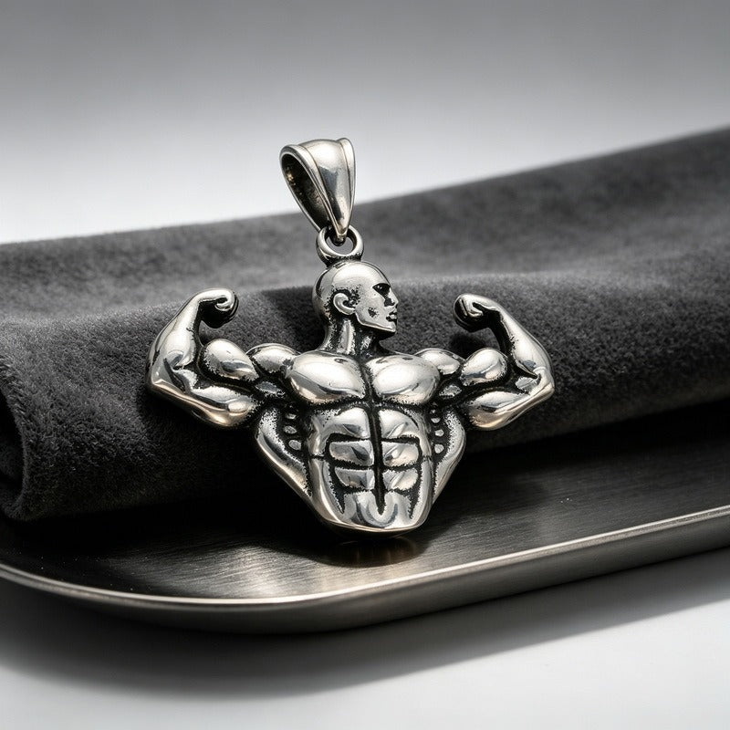 Kemstone Stainless Steel Muscle Man Pendant Necklace for Men Vintage Bodybuilding KP118622-LU