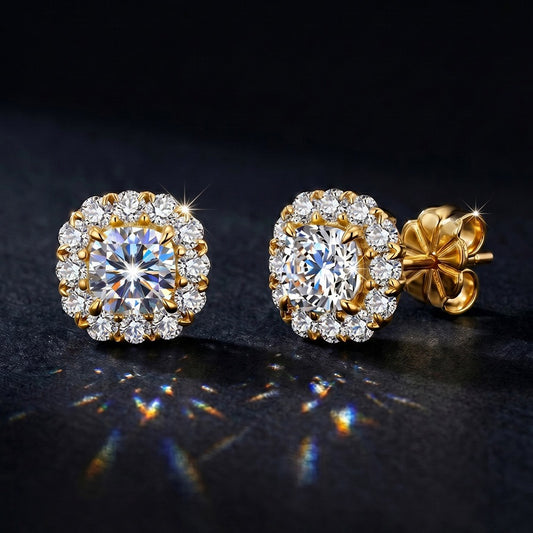 Kemston 925 Sterling Silver Halo Moissanite Stud Earrings for Women SMOE26