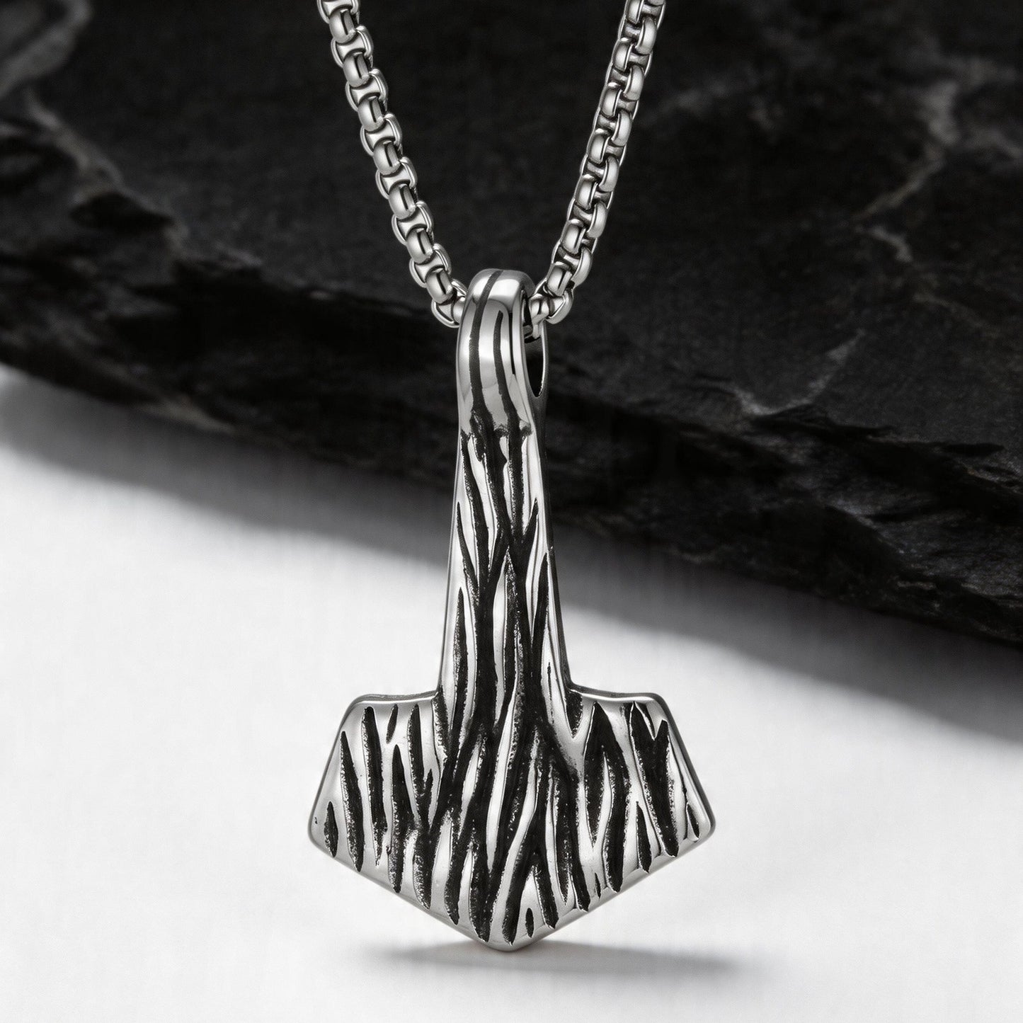 Kemstone Stainless Steel Hammer Pendant Necklace for Men Textured Vintage Chain PN-2388