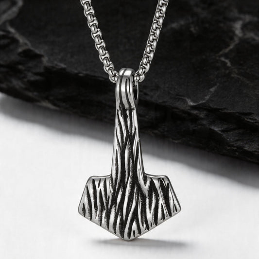 Kemstone Stainless Steel Hammer Pendant Necklace for Men Textured Vintage Chain PN-2388