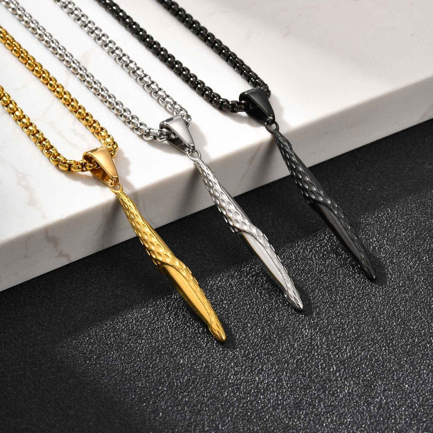 Kemstone Men’s Stainless Steel Hammered Bar Pendant Necklace PN-2217