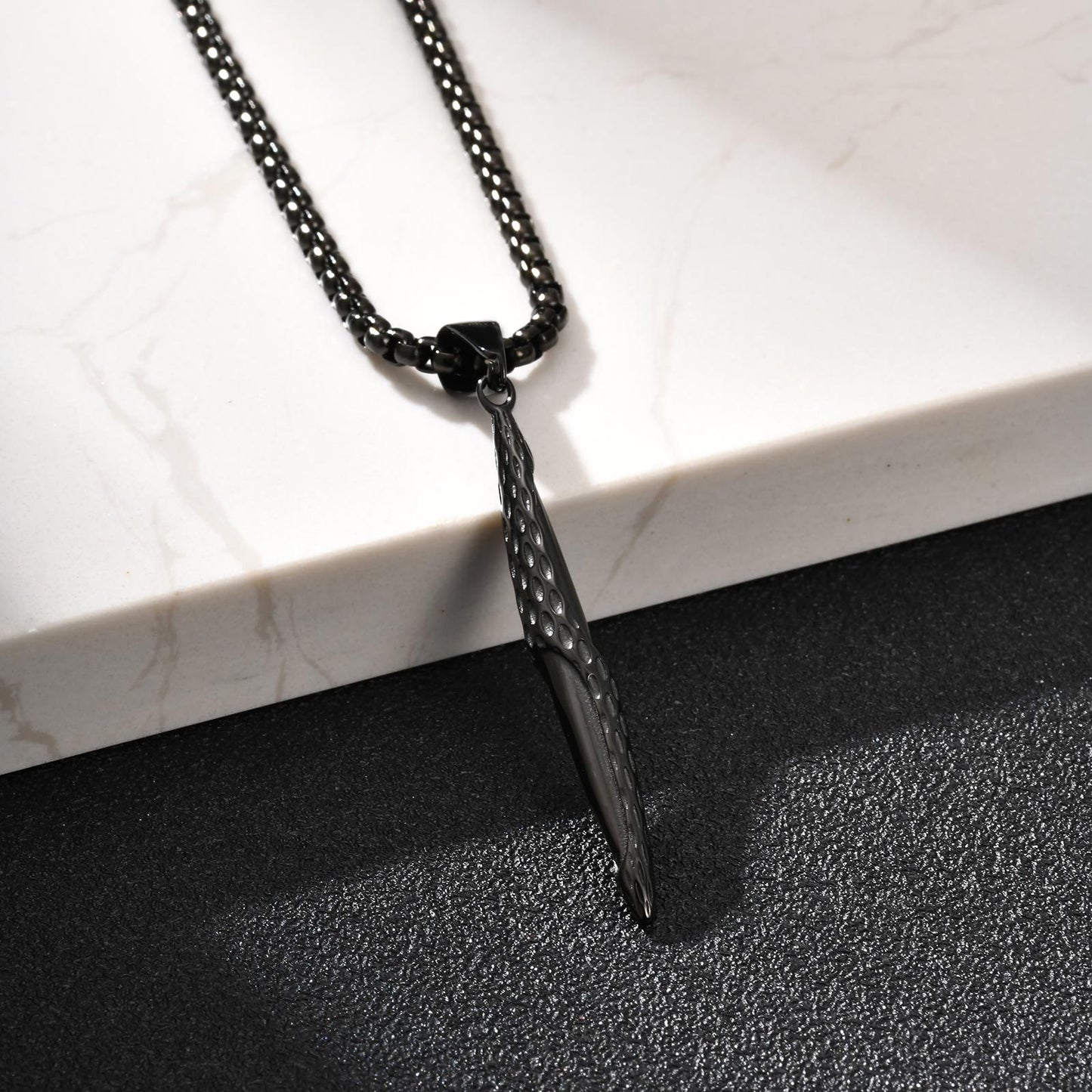 Kemstone Men’s Stainless Steel Hammered Bar Pendant Necklace PN-2217