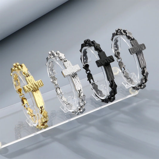 Kemstone Cross Bracelet for Men Titanium Steel Hammered Texture Gold Silver Black KB211655-KFC