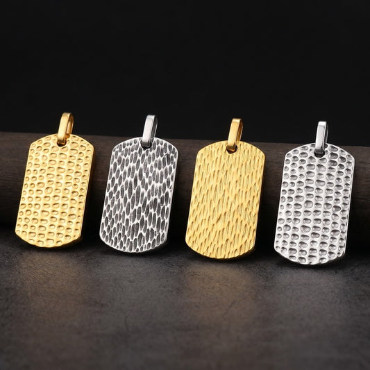 Kemson Hammered Tag Pendant Necklace Men Stainless Steel Vintage Textured Style KP118340-KJX