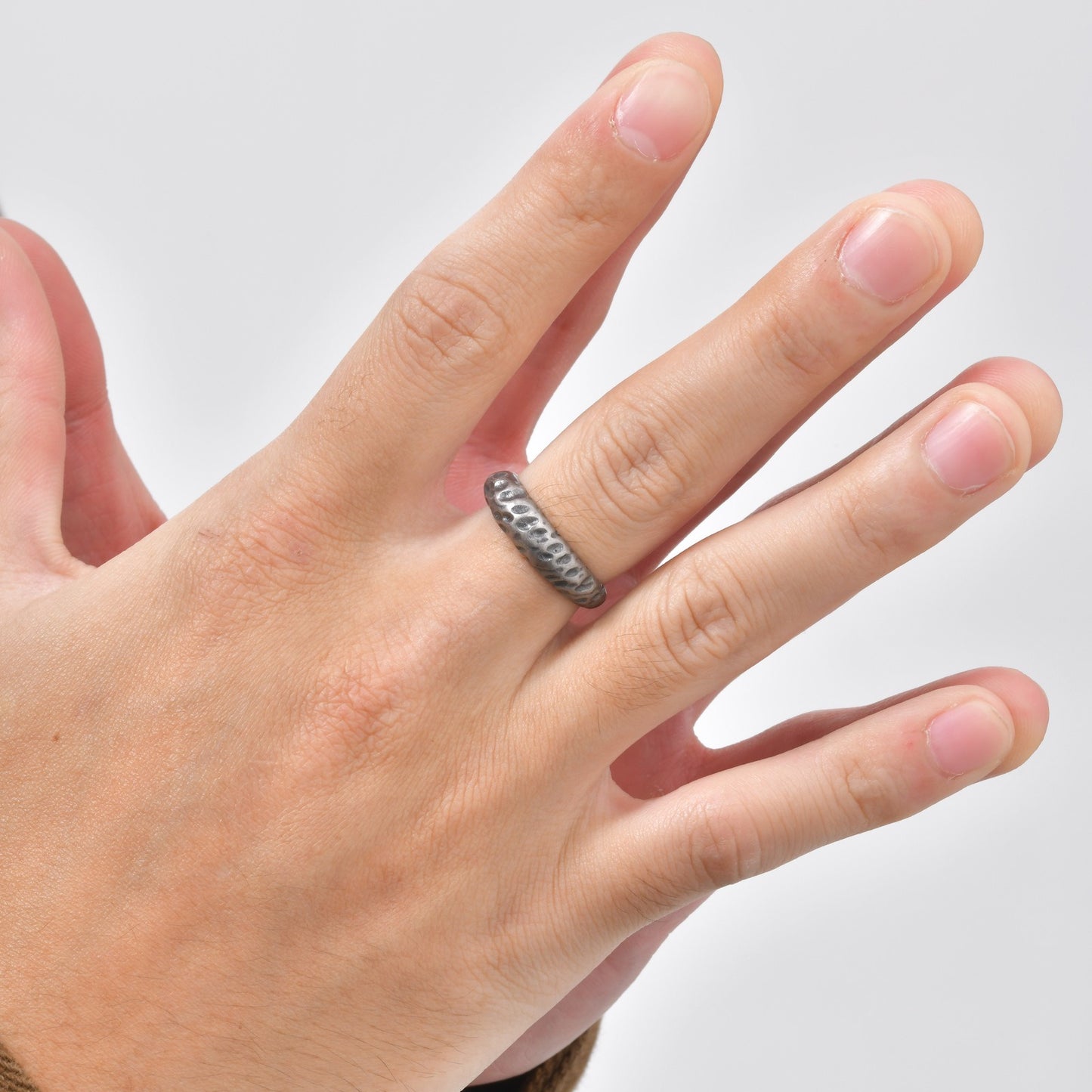 Kemstone Textured Stainless Steel Ring Irregular Surface Minimalist Vintage Silver for Men Women RC-965GR