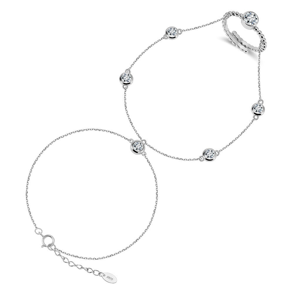 Kemstone 925 Sterling Silver Hand Chain Bracelet for Women Cubic Zirconia Gold Silver APV05