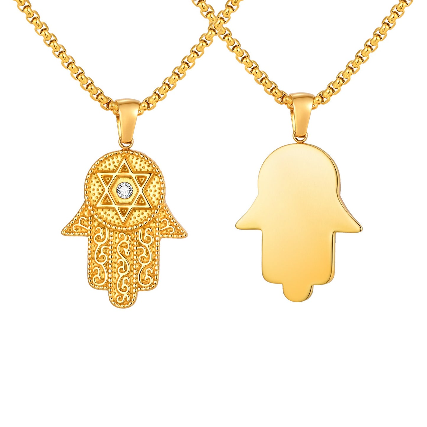 Kemstone Hand Pendant Necklace Gold Plated Stainless Steel Star Symbol Cubic Zirconia for Men Women PN-2337