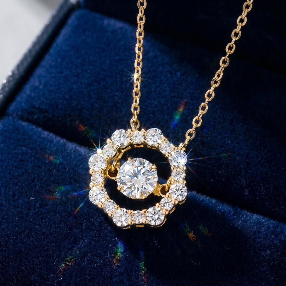 Kemston Heart Halo Moissanite Pendant Necklace for Women 925 Sterling Silver SMON19