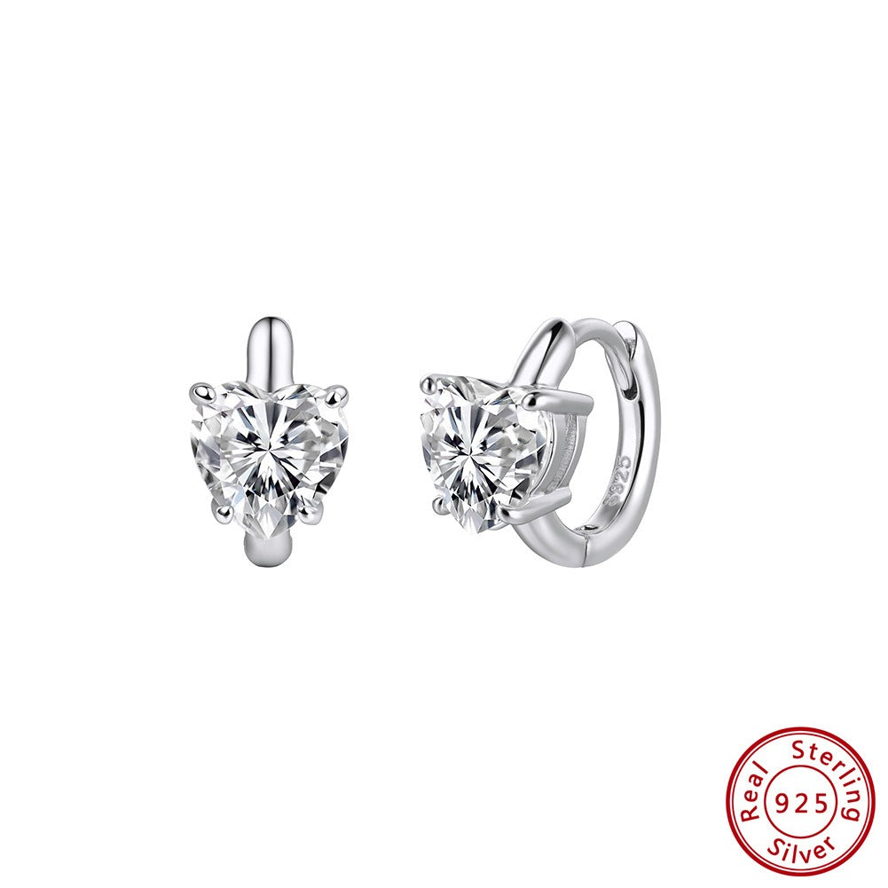 Kemstone Heart Huggie Earrings for Women 925 Sterling Silver Moissanite Hoop MOE21