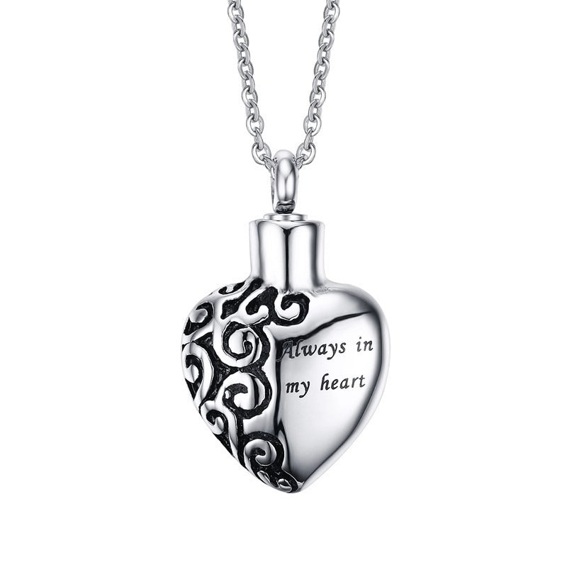 Kemstone Heart Locket Pendant Necklace for Men Stainless Steel Engraved PN-436