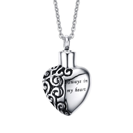 Kemstone Heart Locket Pendant Necklace for Men Stainless Steel Engraved PN-436