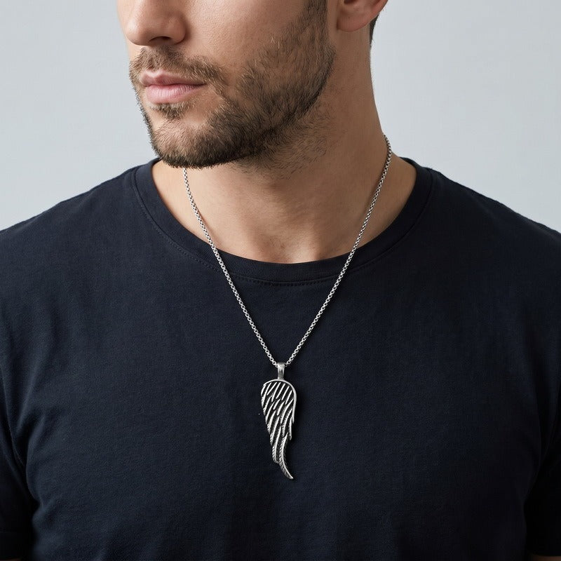 Kemstone Feather Wing Pendant Necklace for Men Stainless Steel Vintage Style KP118543-LU