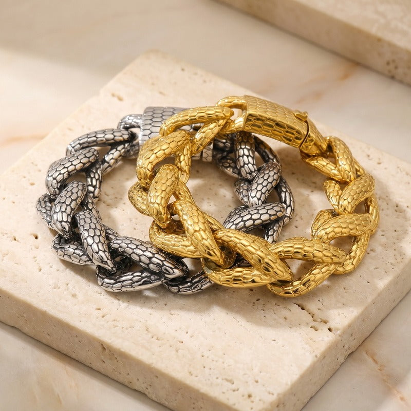 Kemston Titanium Steel Snake Scale Cuban Chain Bracelet for Men Heavy Punk KB213358-KJX