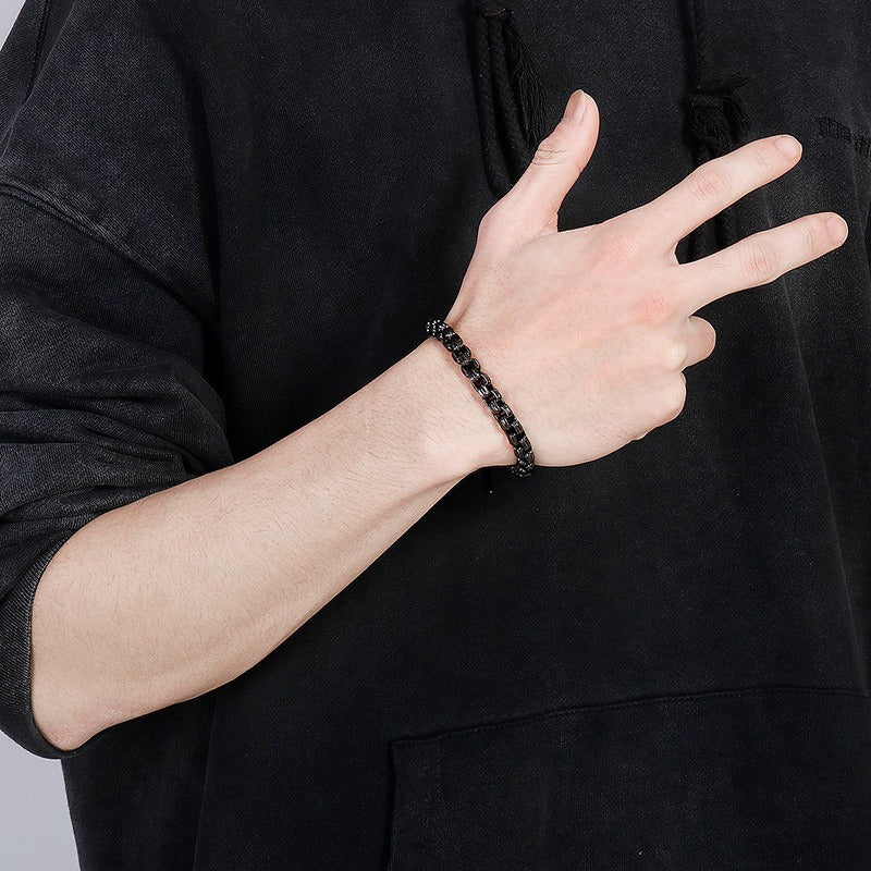 Kemstone Titanium Steel Box Link Bracelet for Men Square Chain Punk Gold Silver Black KB138817-KFC