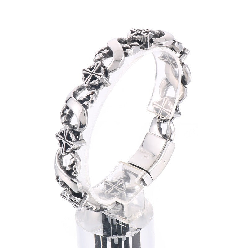 Kemstone Chain Bracelet for Men Titanium Steel Infinity Link Cross Detail Vintage Finish KB162806-KJX