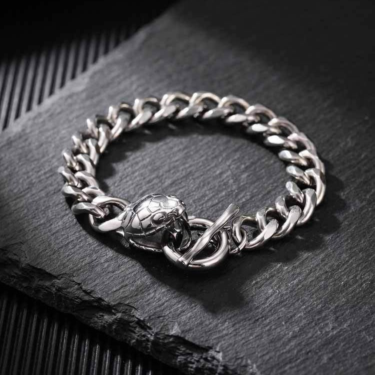 Kemstone Stainless Steel Snake Head Cuban Link Bracelet for Men OT Clasp Silver BR-2810