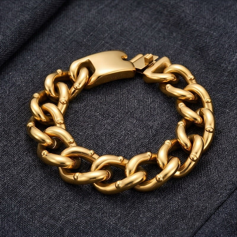 Kemstone Heavy Cuban Link Bracelet for Men Titanium Steel 18mm Hip Hop Chain KB213362