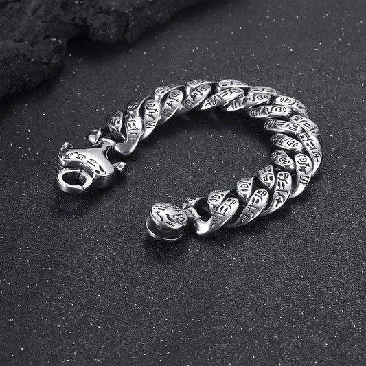 Kemstone Titanium Steel Egyptian Symbol Chain Bracelet – Heavy Punk Clasp Style for Men KB166825-KJX