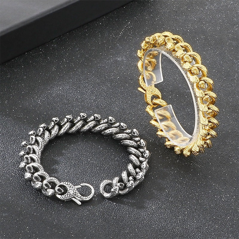 Kemstone Snake Chain Bracelet for Men Titanium Steel Heavy Link Gold Silver KB204392-KJX