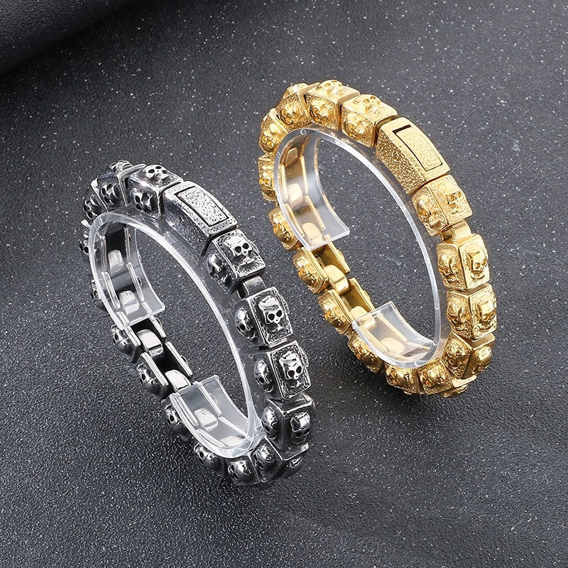 Kemstone Vintage Skull Link Bracelet – Titanium Steel Block Chain for Men KB179298-KJX