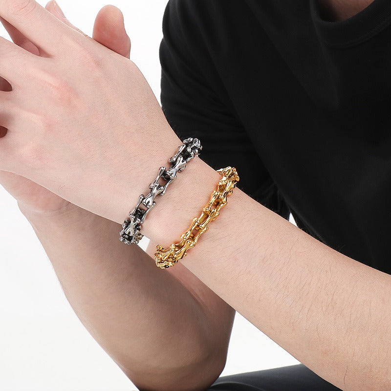 Kemstone Titanium Steel Bone Link Bracelet for Men Vintage Gold Silver KB170270-KJX