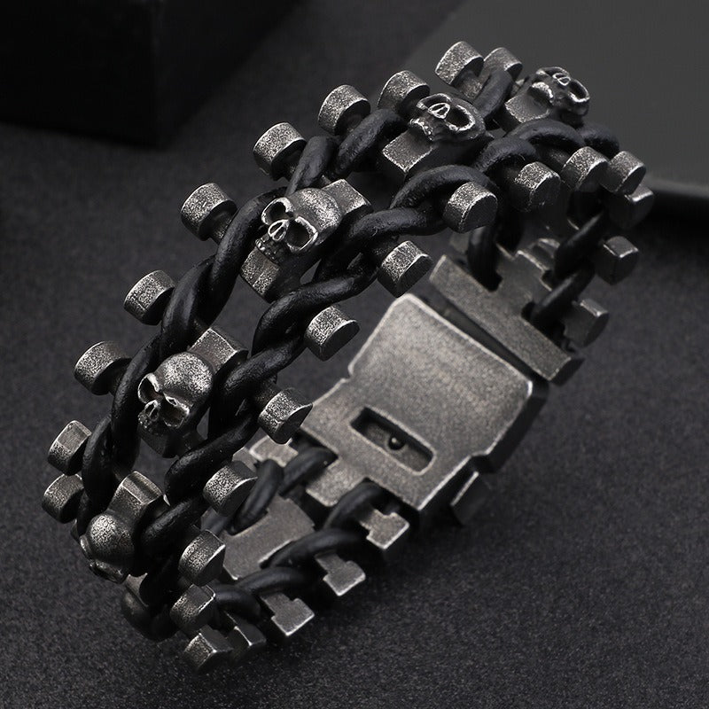 Kemstone Titanium Steel Leather Bracelet for Men Vintage Chain KB104634-BD