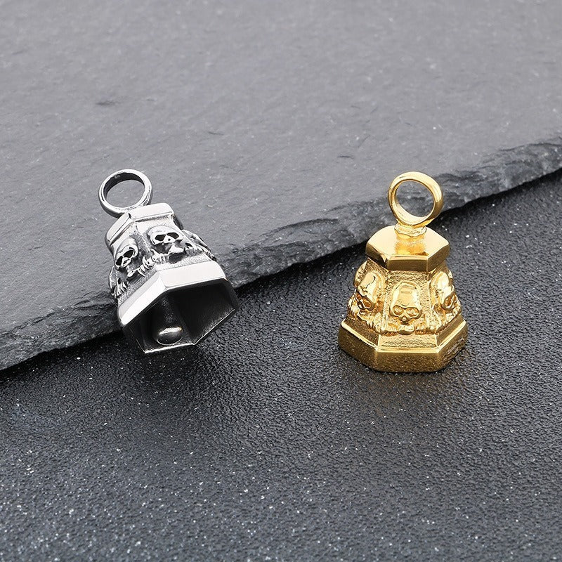 Kemstone Titanium Steel Skull Bell Pendant Necklace for Men Hexagon Gothic Silver Gold KP115582-KJX