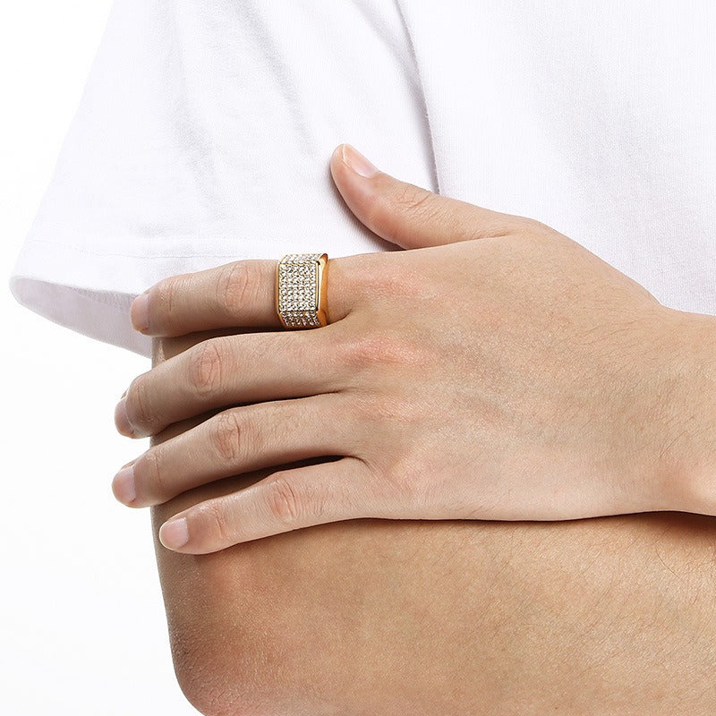 Kemstone Iced Signet Ring Titanium Steel Square Star Rhinestone Hip Hop for Men KR114477-MZOZ