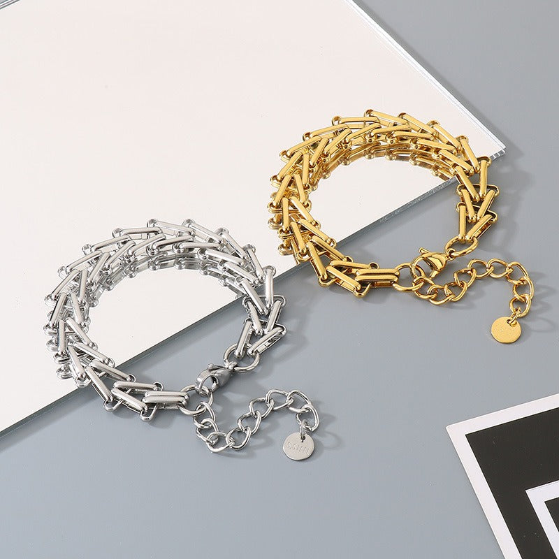 Kemstone V-Link Horseshoe Bracelet – 18K Gold Silver Titanium Steel Hip Hop Jewelry KB204368-ZCG