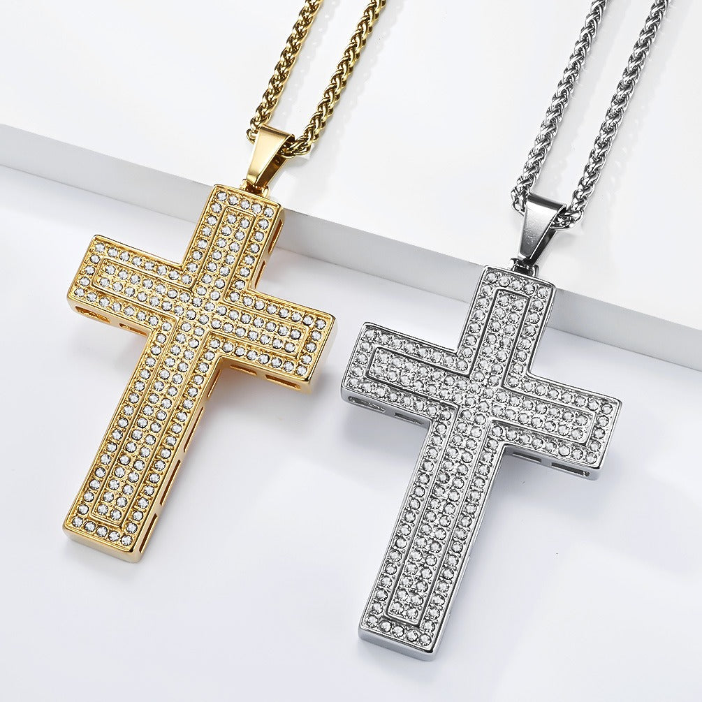 Kemstone Stainless Steel Iced Cross Pendant Necklace for Men Hip Hop Street Chain K-PT723