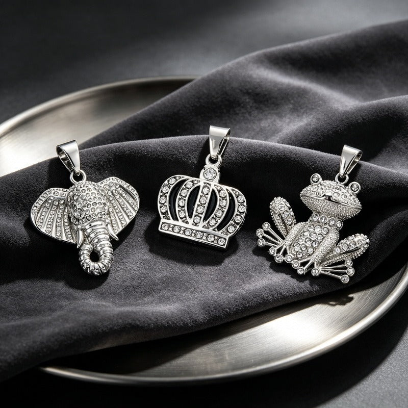 Kemstone Stainless Steel Hip Hop Crown Elephant Frog Cartoon Pendant Necklace for Men KP118618-LU
