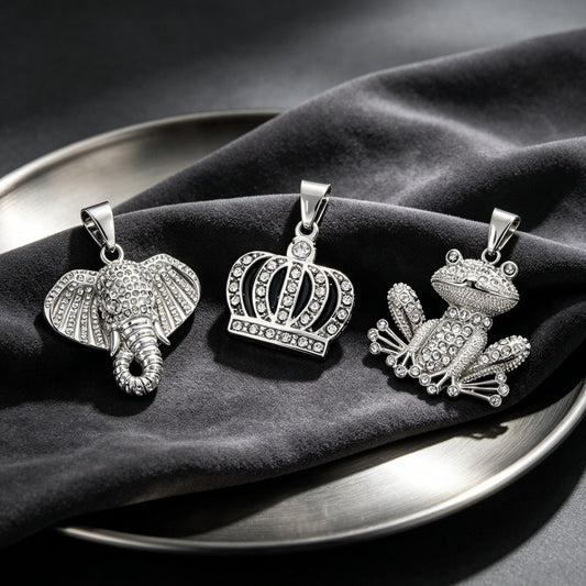 Kemstone Stainless Steel Hip Hop Crown Elephant Frog Cartoon Pendant Necklace for Men KP118618-LU