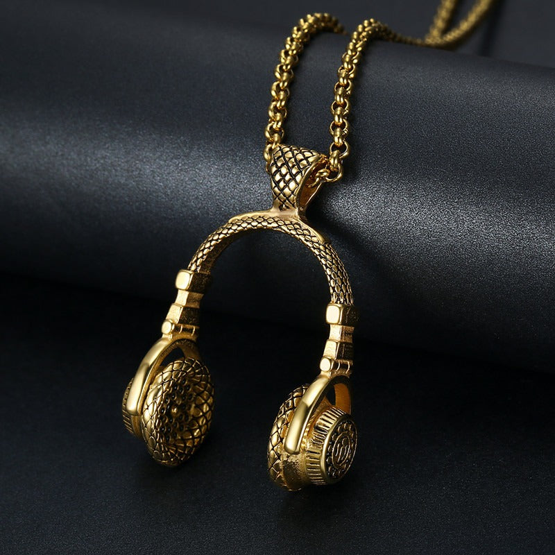 Kemston Titanium Steel Headphone Pendant Necklace for Men Hip Hop Music TN0195