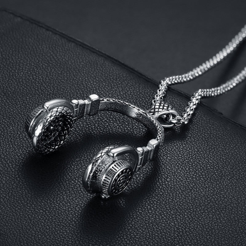 Kemston Titanium Steel Headphone Pendant Necklace for Men Hip Hop Music TN0195