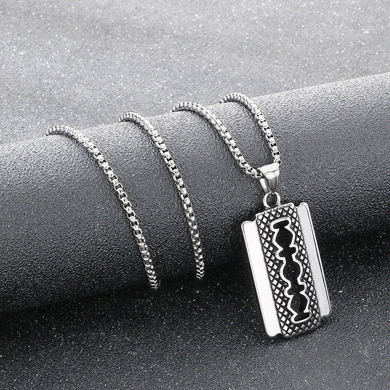 Kemstone Razor Blade Pendant Necklace – Titanium Steel Hip Hop Style for Men KP117766-LU