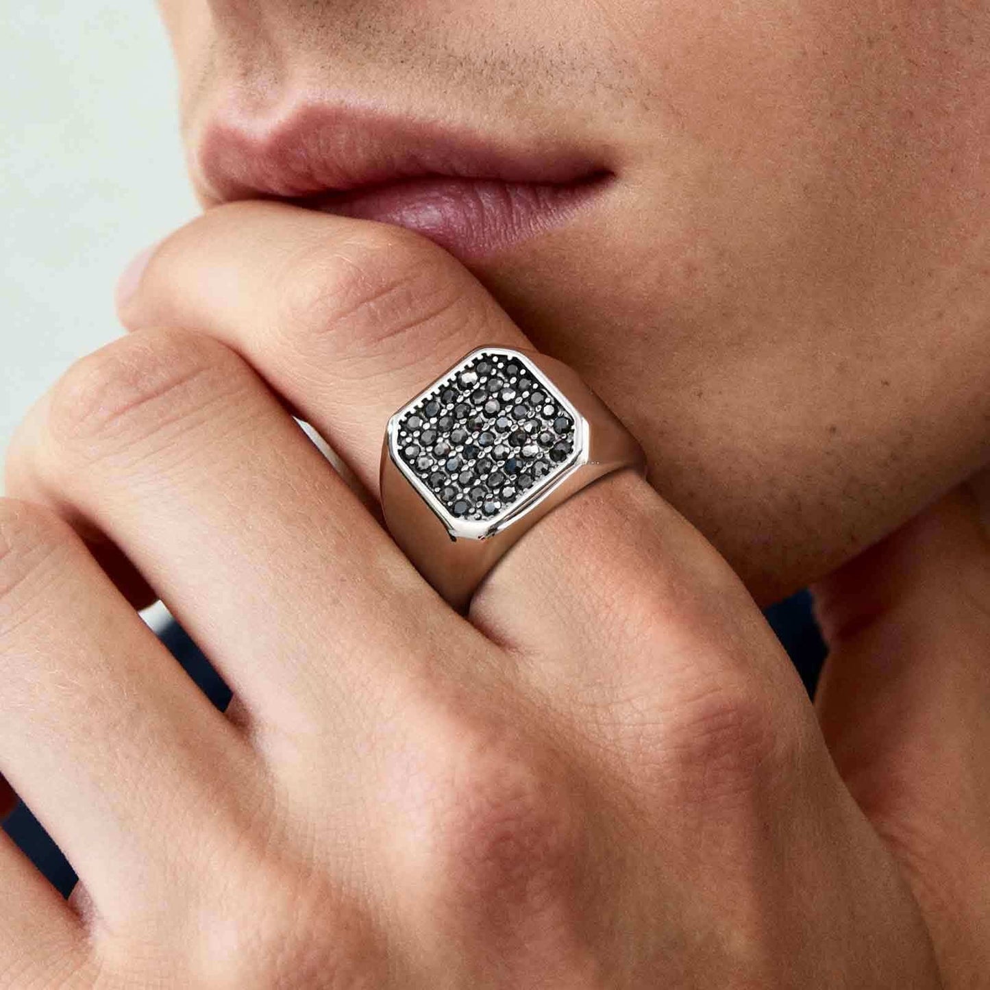Kemstone Stainless Steel Cubic Zirconia Signet Ring – Hip Hop Square Face for Men RC-925