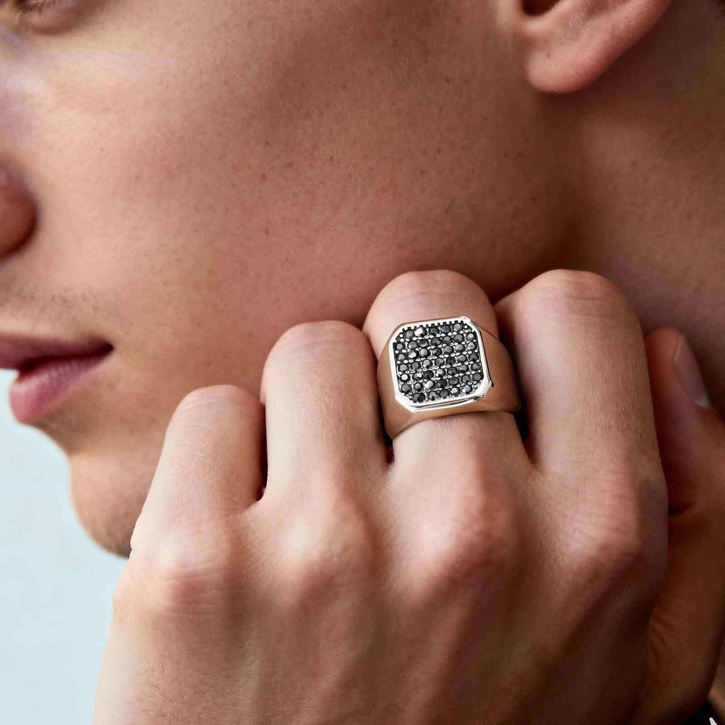 Kemstone Stainless Steel Cubic Zirconia Signet Ring – Hip Hop Square Face for Men RC-925