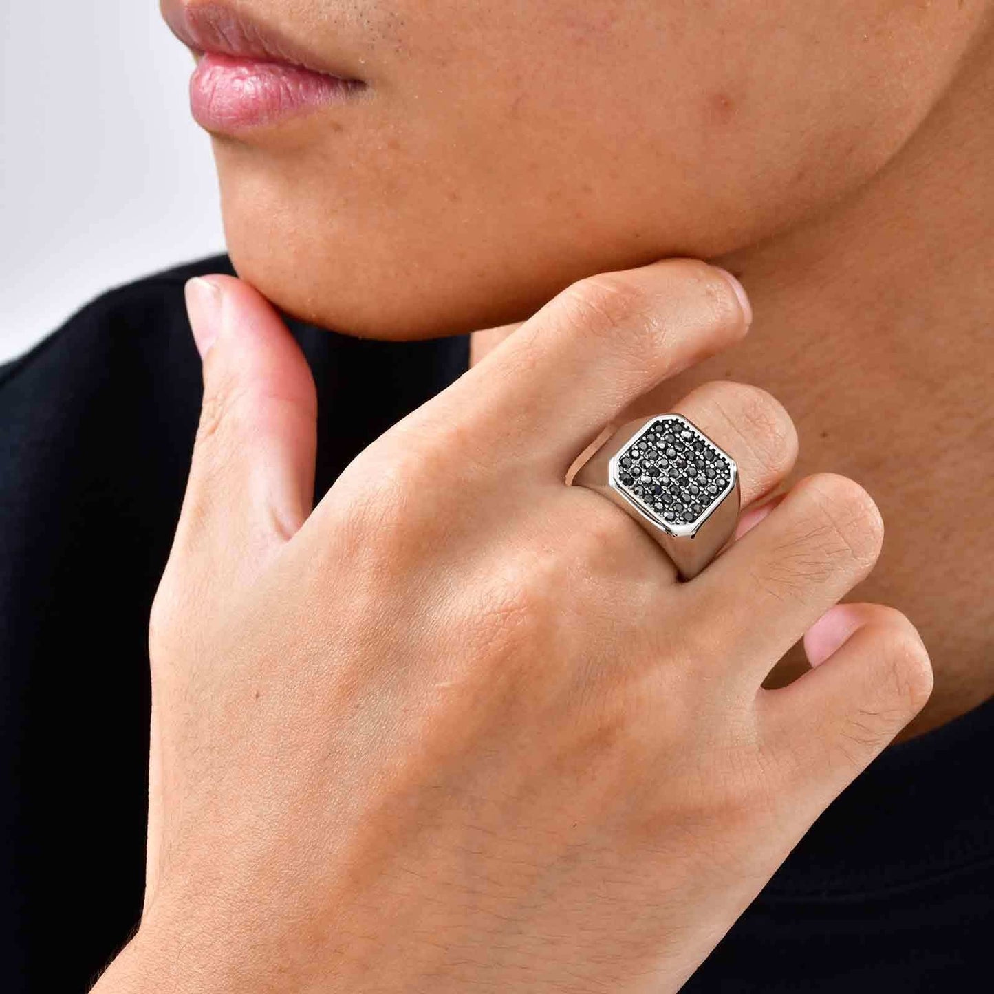 Kemstone Stainless Steel Cubic Zirconia Signet Ring – Hip Hop Square Face for Men RC-925