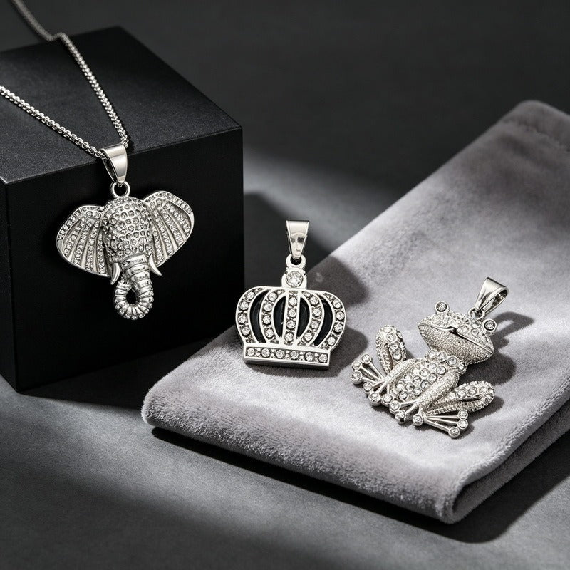 Kemstone Stainless Steel Hip Hop Crown Elephant Frog Cartoon Pendant Necklace for Men KP118618-LU