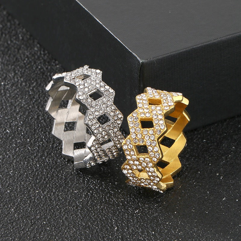 Kemstone Titanium Steel Rhinestone Ring for Men – Geometric Pattern KR111670-MZOZ