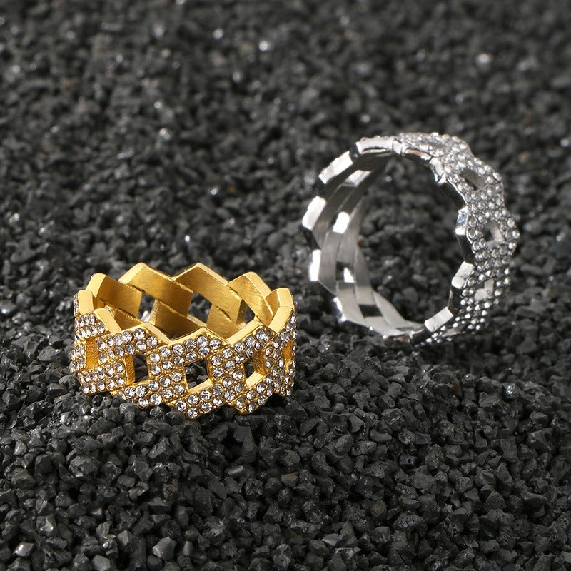 Kemstone Titanium Steel Rhinestone Ring for Men – Geometric Pattern KR111670-MZOZ