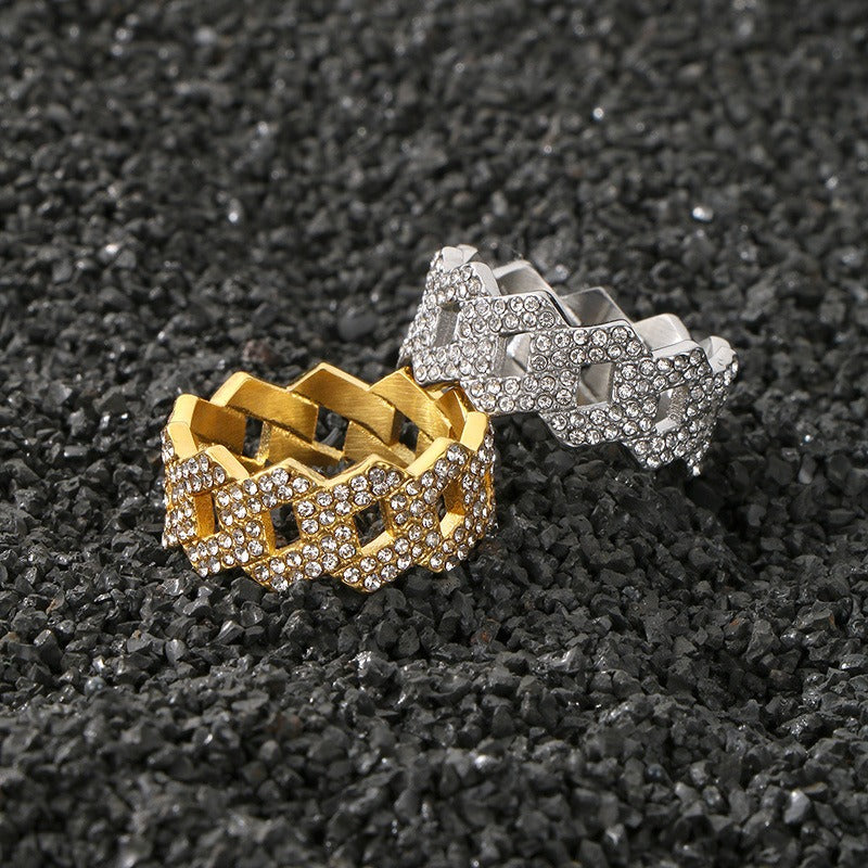 Kemstone Titanium Steel Rhinestone Ring for Men – Geometric Pattern KR111670-MZOZ