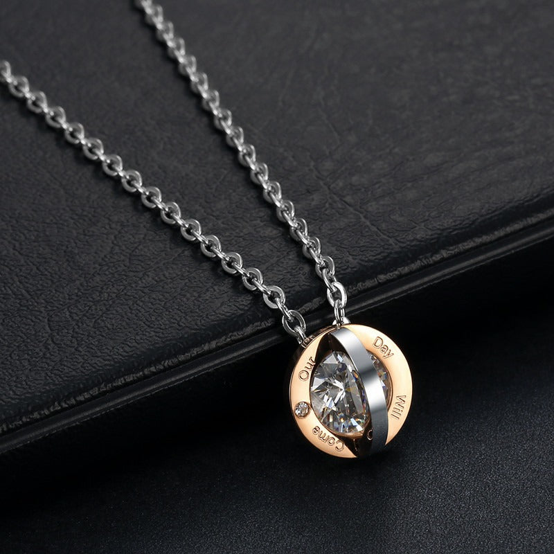 Kemstone Round Cubic Zirconia Couple Necklace for Men & Women Stainless Steel Silver Rose Gold TN0321