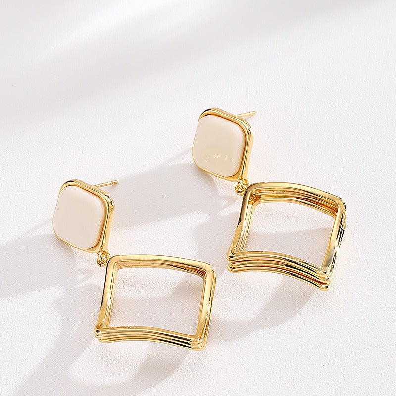 Kemstone Geometric Square Drop Earrings for Women Hollow Gold Tone Copper TD14464