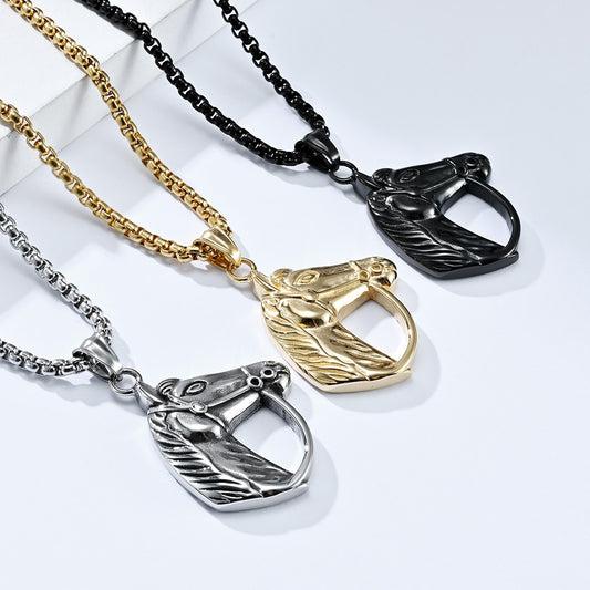 Kemstone Stainless Steel Racing Horse Head Pendant Necklace for Men K-PT440