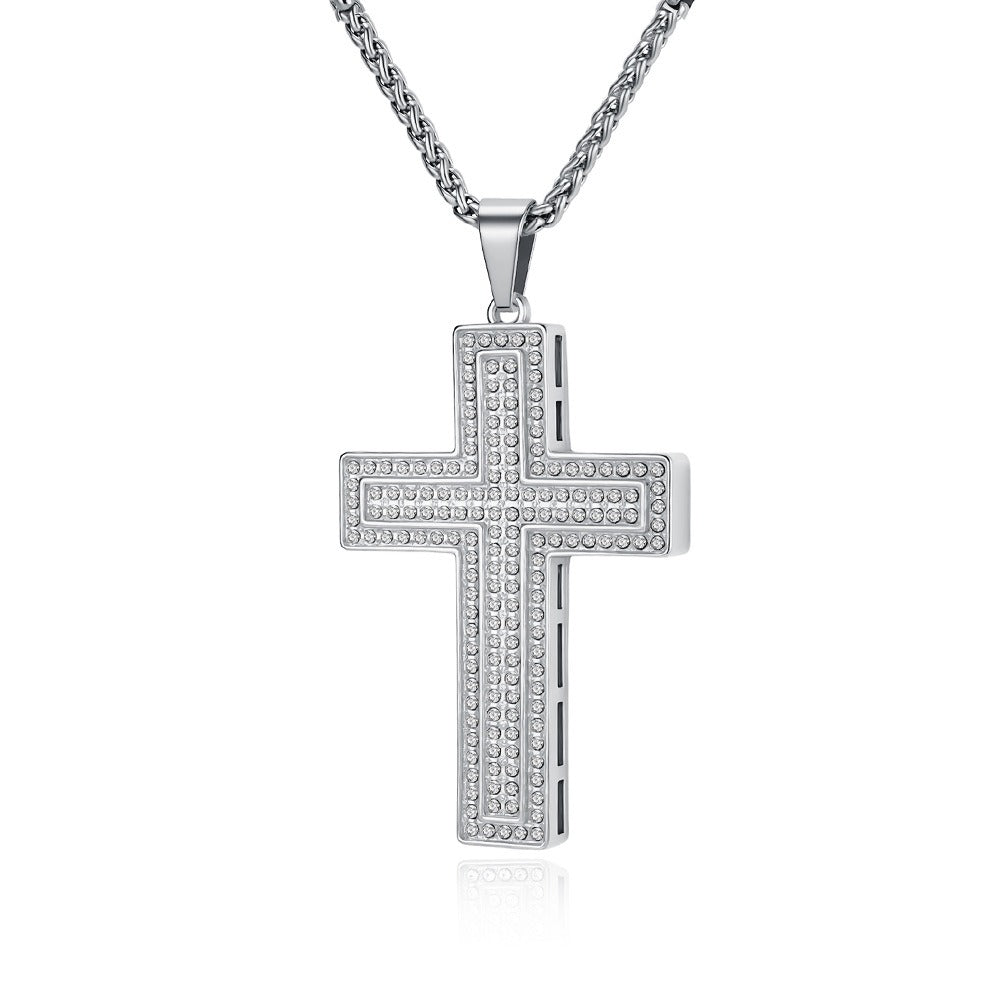 Kemstone Stainless Steel Iced Cross Pendant Necklace for Men Hip Hop Street Chain K-PT723