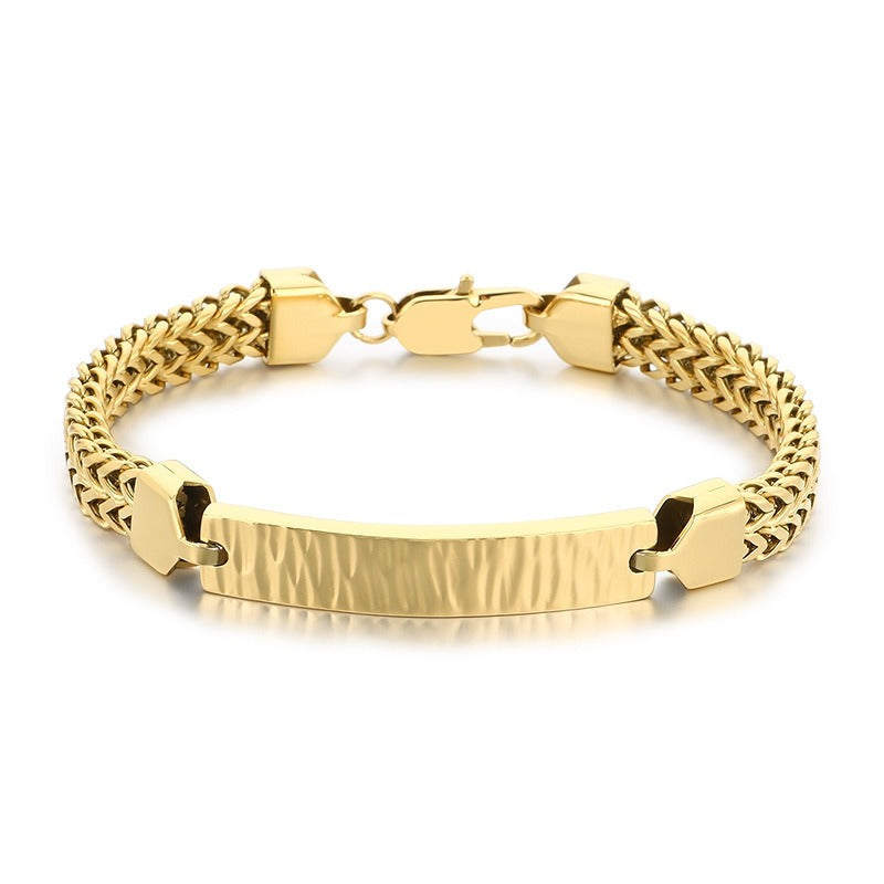 Kemstone ID Plate Bracelet for Men Titanium Steel Curved Bar Textured Chain KB211647-KFC